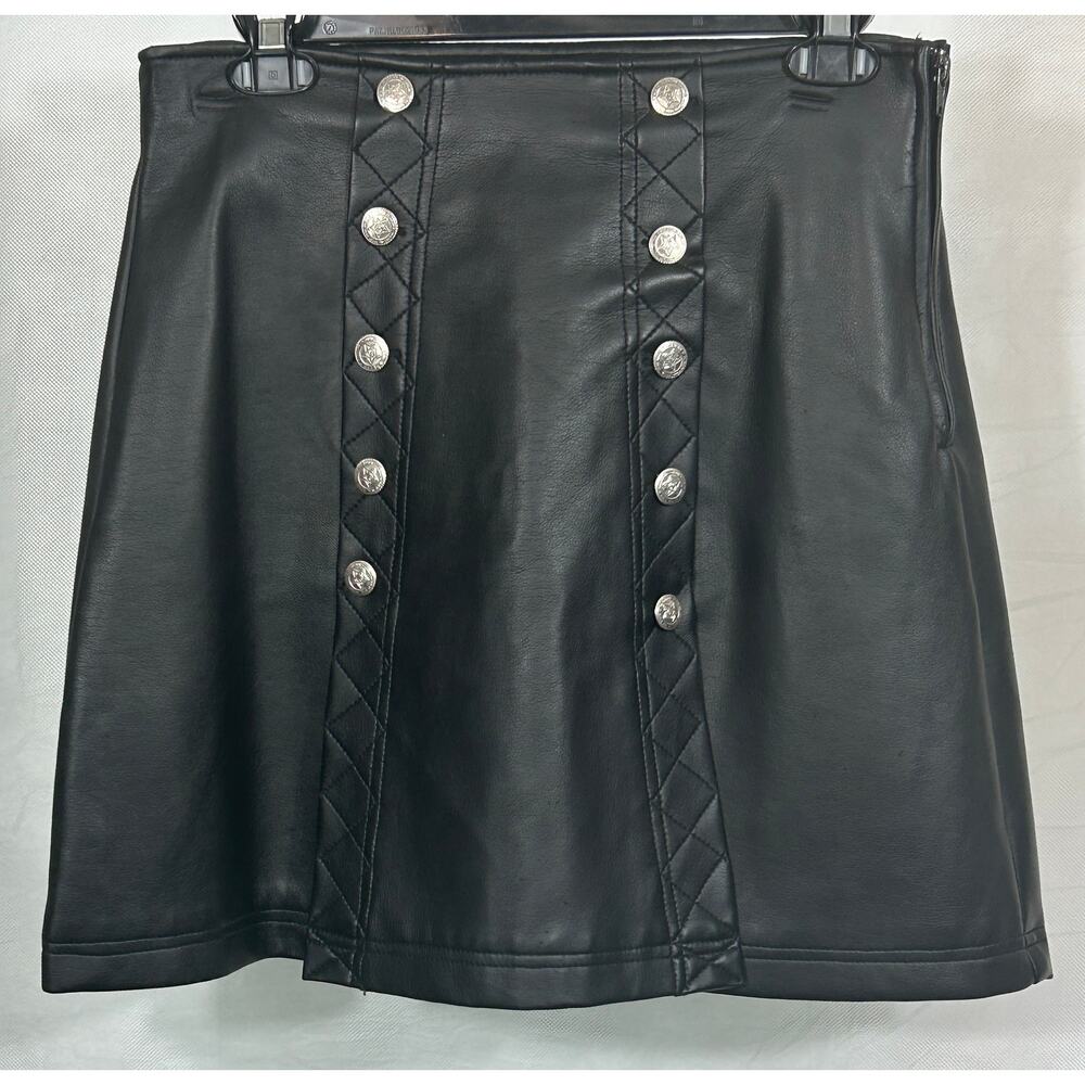 Neutral Zone Faux Leather Skirt w/ Silver Buttons, Quilted Detail - Size M